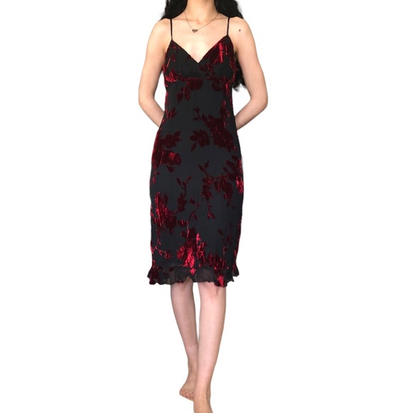 Vintage AXL silk blend red and black v-neck dress - Picture 4 of 15